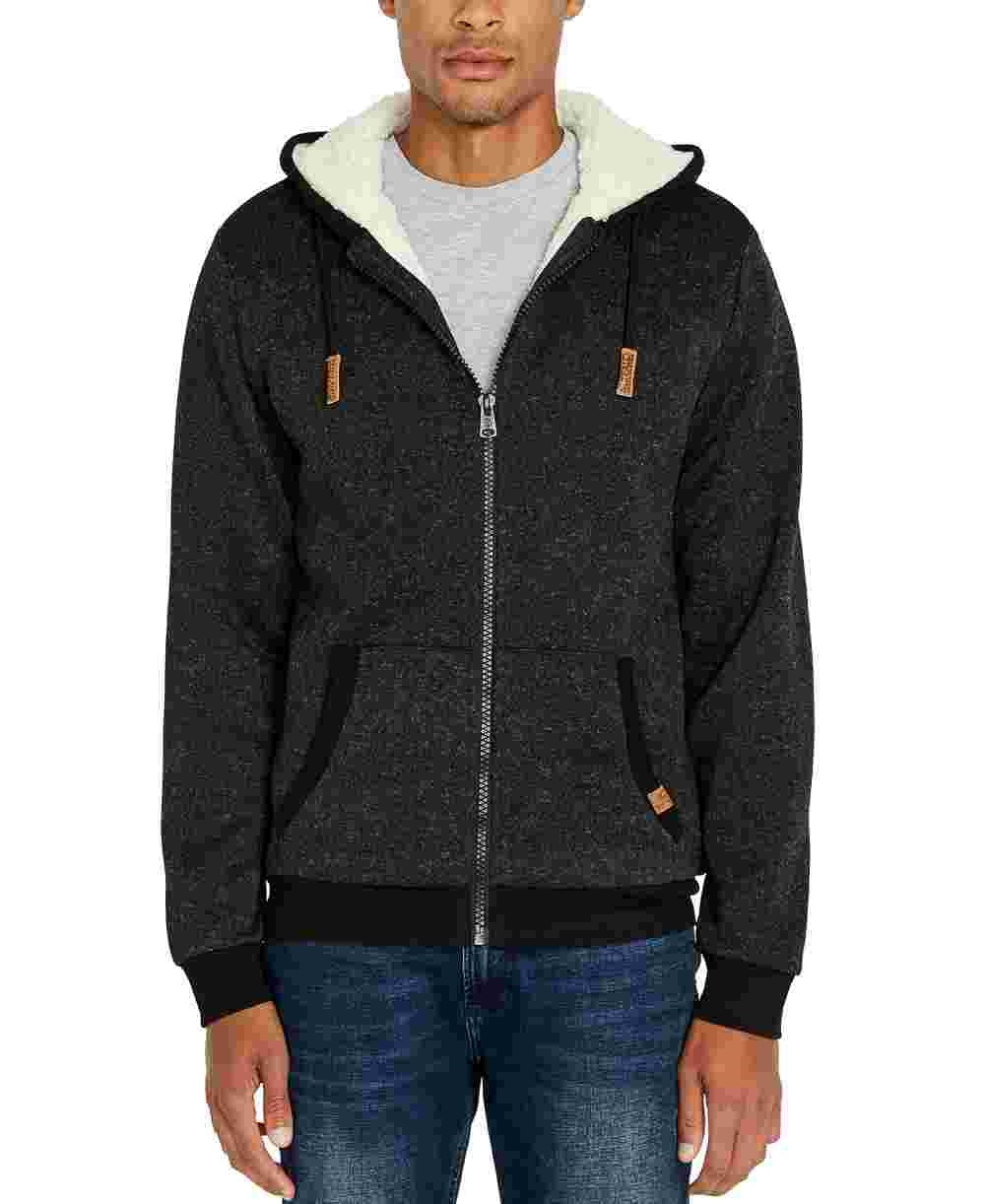 Buffalo David Bitton Men's Fortino Faux Fur Logo Zip Front Hoodie Black Size Medium