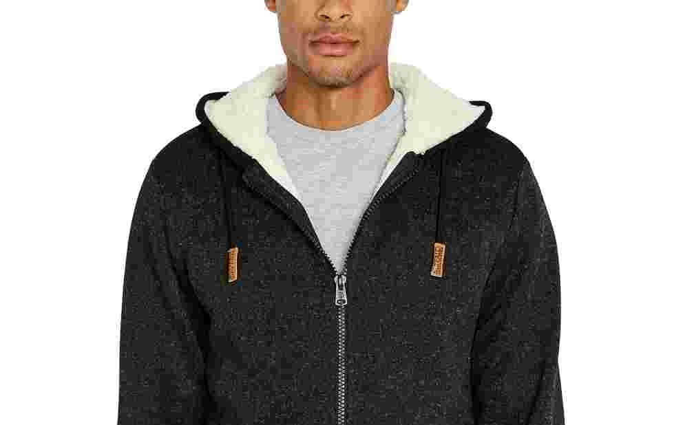 Buffalo David Bitton Men's Fortino Faux Fur Logo Zip Front Hoodie Black Size Medium