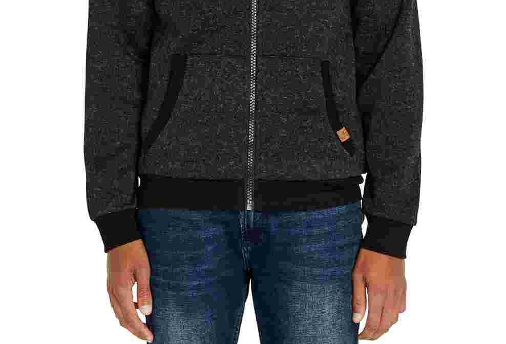 Buffalo David Bitton Men's Fortino Faux Fur Logo Zip Front Hoodie Black Size Medium
