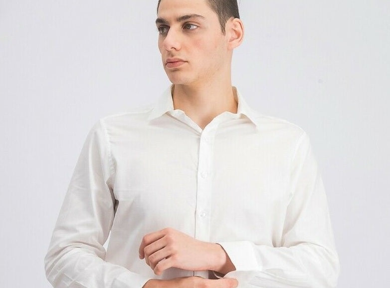 Bar III Men's Slim Fit Stretch Dress Shirt White Size 17.5X36-37