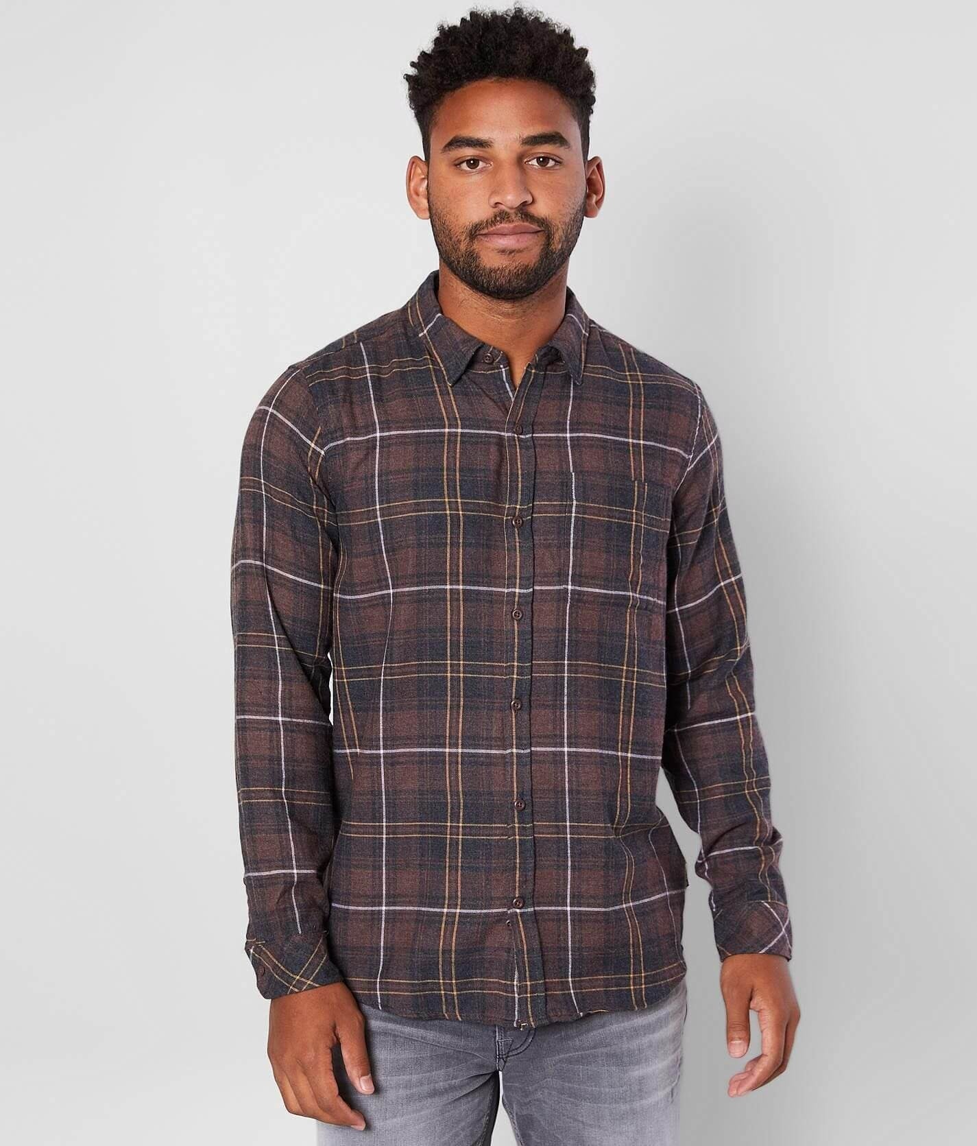 Hurley Men's Vedder Washed Plaid Shirt Brown Size XX-Large