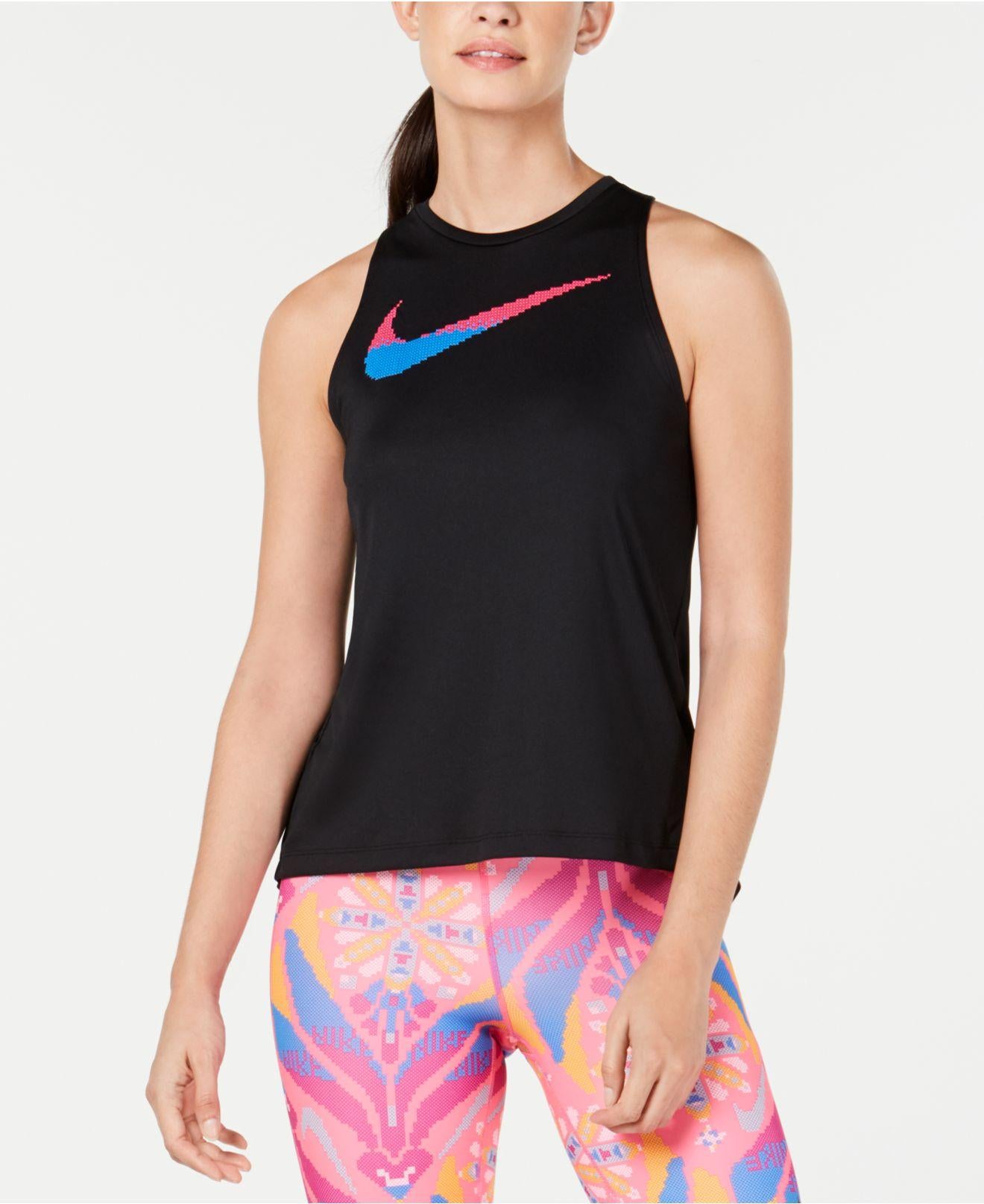 Nike Women's Dri-Fit Printed-Logo Racerback Running Tank Top Charcoal Size Small