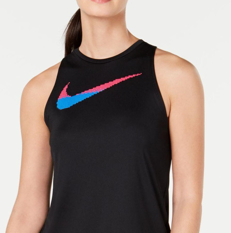 Nike Women's Dri-Fit Printed-Logo Racerback Running Tank Top Charcoal Size Small