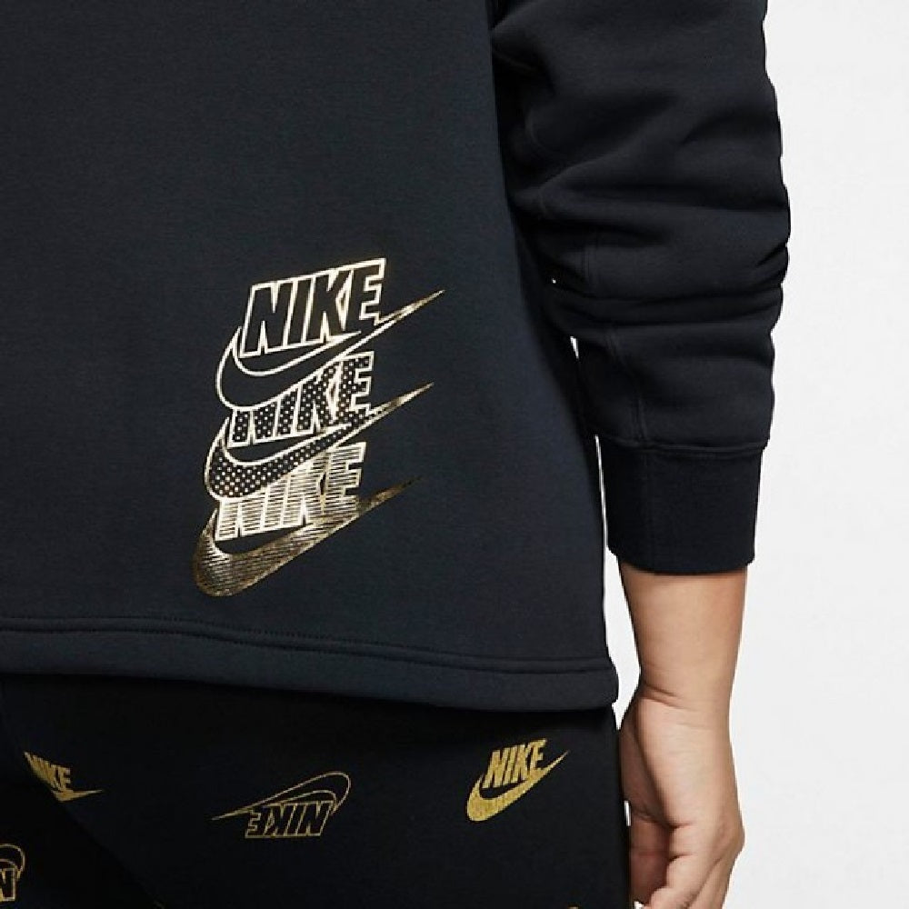 Nike Women's Sportswear Shine Metallic-Graphic Half-Zip Top Black Size Extra Small