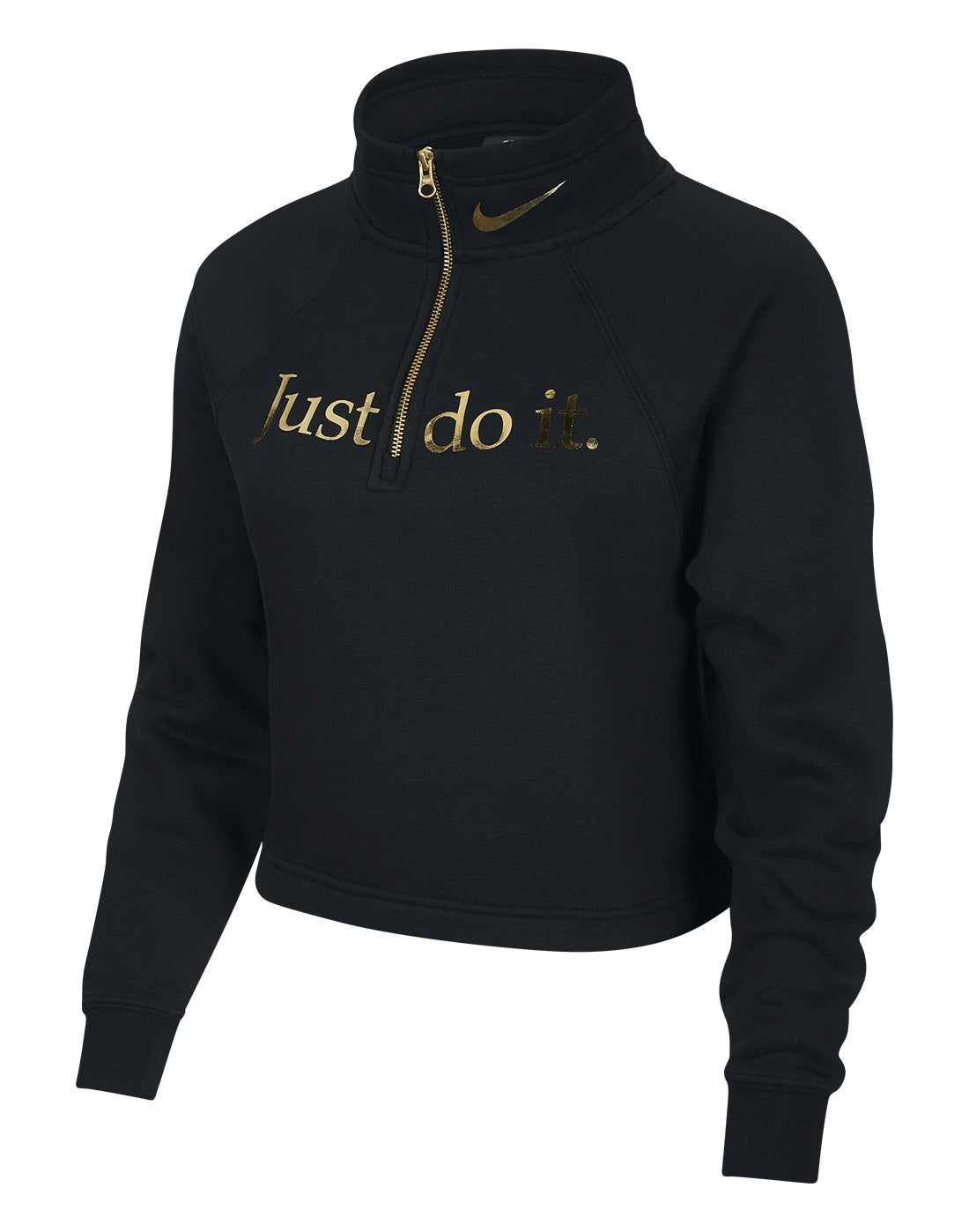 Nike Women's Sportswear Shine Metallic-Graphic Half-Zip Top Black Size Extra Small