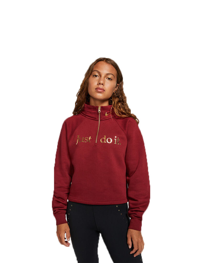 Nike Women's Sportswear Shine Metallic-Graphic Half-Zip Top Red Size Extra Large