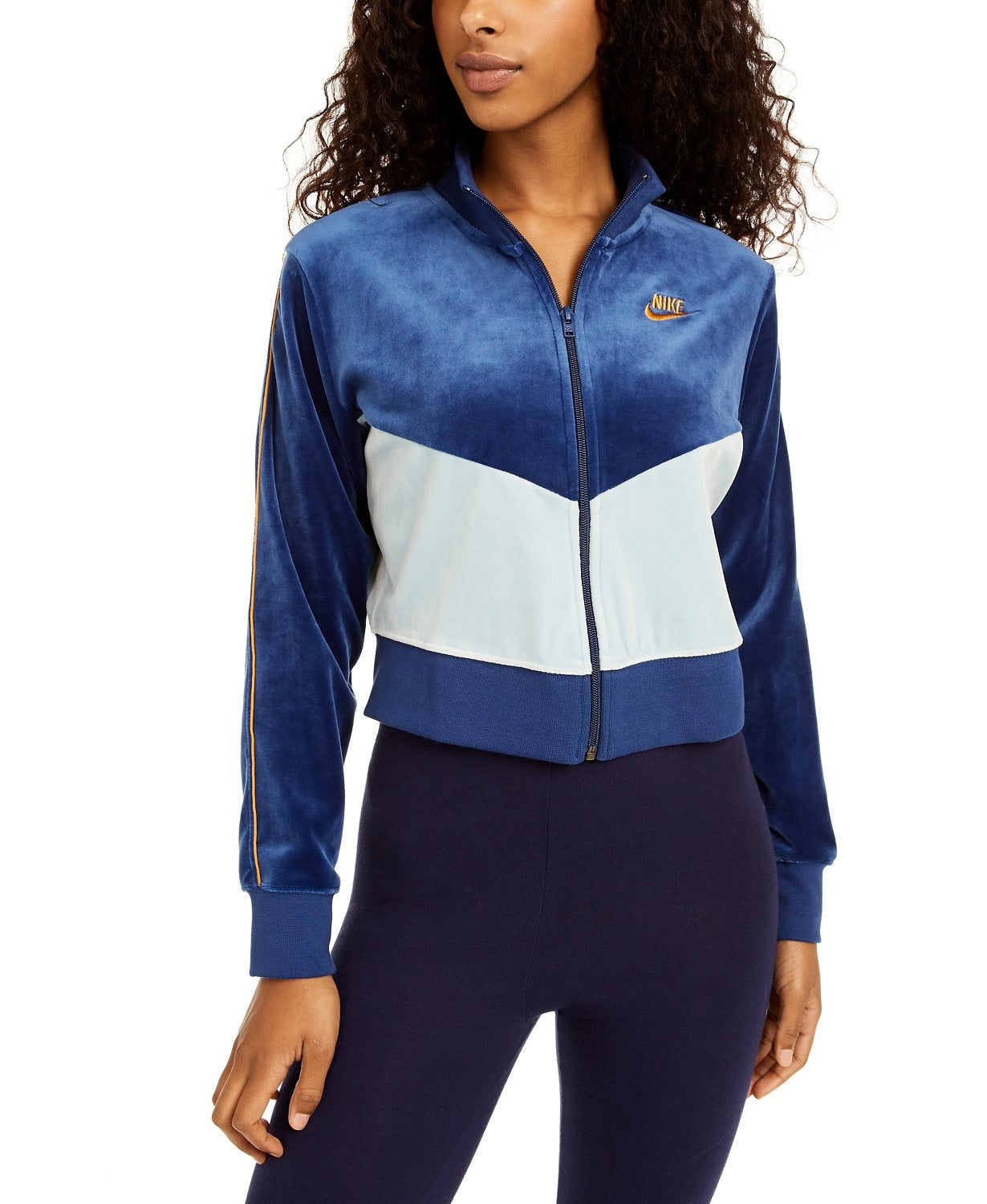 Nike Women's Sportswear Velour Colorblocked Jacket Blue Size Medium