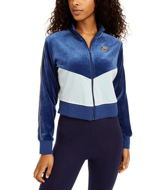 Nike Women's Sportswear Velour Colorblocked Jacket Blue Size Medium