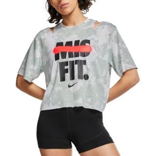 Nike Women's Dri-Fit Distressed Logo Cropped T-Shirt Green Size Large