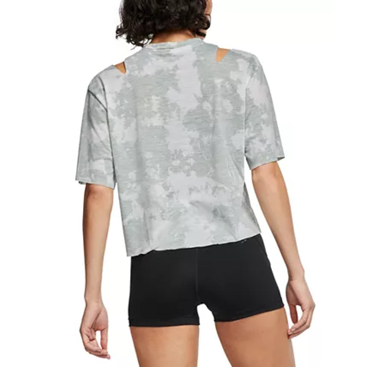 Nike Women's Dri-Fit Distressed Logo Cropped T-Shirt Green Size Large