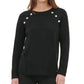 Calvin Klein Women's Button-Detail Crewneck Sweater Black Size Extra Large
