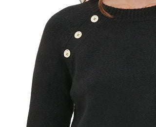 Calvin Klein Women's Button-Detail Crewneck Sweater Black Size Extra Large
