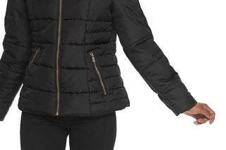 Celebrity Pink Juniors' Puffer Coat With Faux Fur Trim Hood Black Size Medium