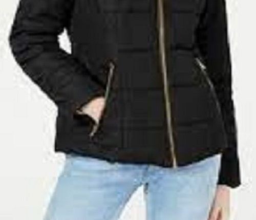 Celebrity Pink Juniors' Puffer Coat With Faux Fur Trim Hood Black Size Large