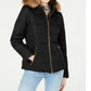Celebrity Pink Juniors' Puffer Coat With Faux Fur Trim Hood Black Size Extra Small