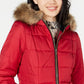 Celebrity Pink Juniors' Puffer Coat With Faux Fur Trim Hood Red Size X-Small