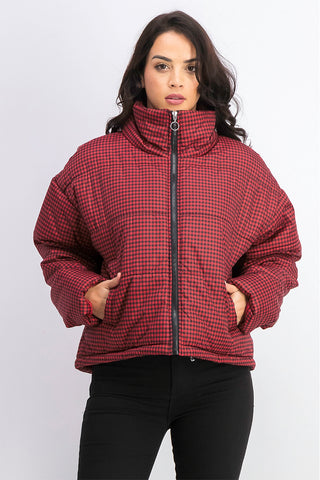 Celebrity Pink Juniors' Plaid Puffer Coat Red/ Black Size Large