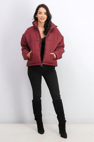 Celebrity Pink Juniors' Plaid Puffer Coat Red/ Black Size Large