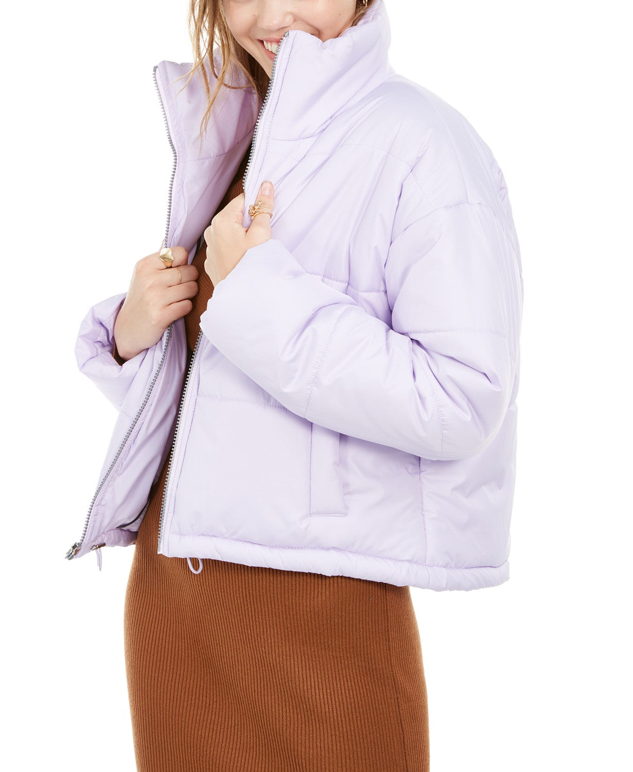 Celebrity Pink Juniors' Cropped Puffer Coat Lila Size Medium