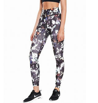 Nike Women's Printed Washed Floral Tights Black Size Extra Small