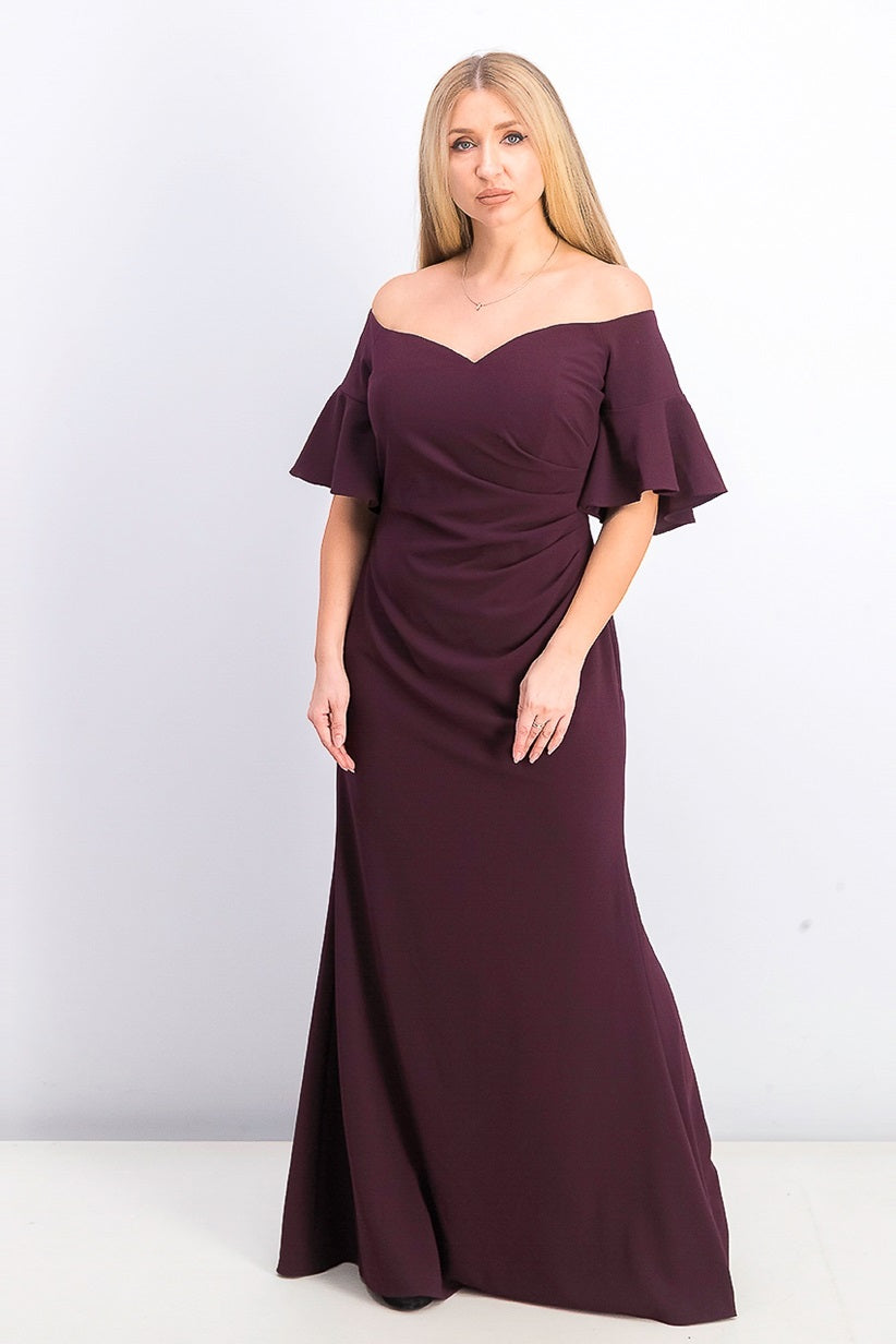Calvin Klein Women's Sweetheart Off-The-Shoulder Gown Purple Size 14