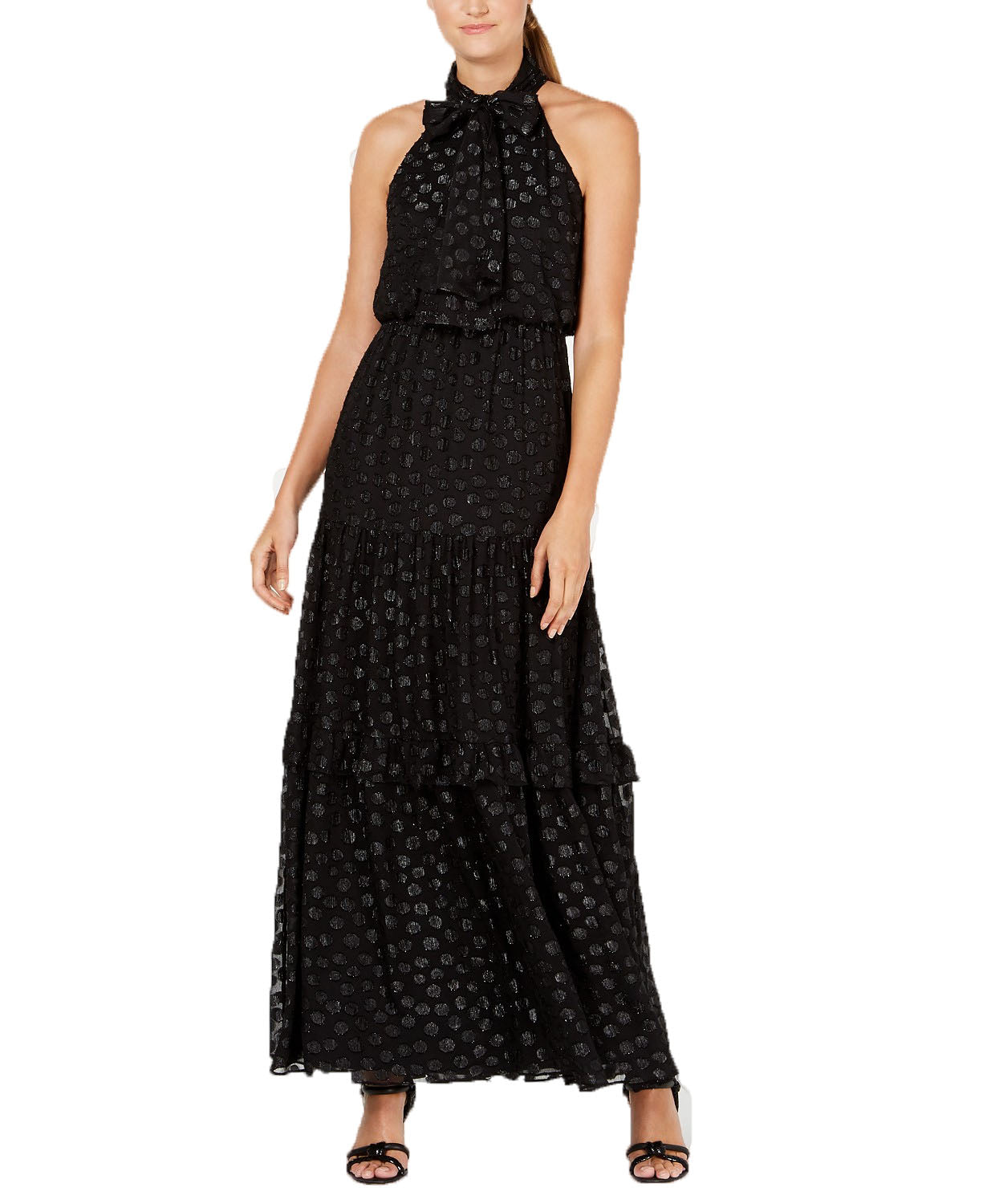 Calvin Klein Women's Polka-Dot Halter Gown Black Size 4