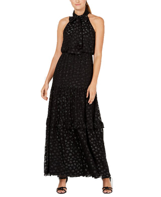 Calvin Klein Women's Polka-Dot Halter Gown Black Size 4