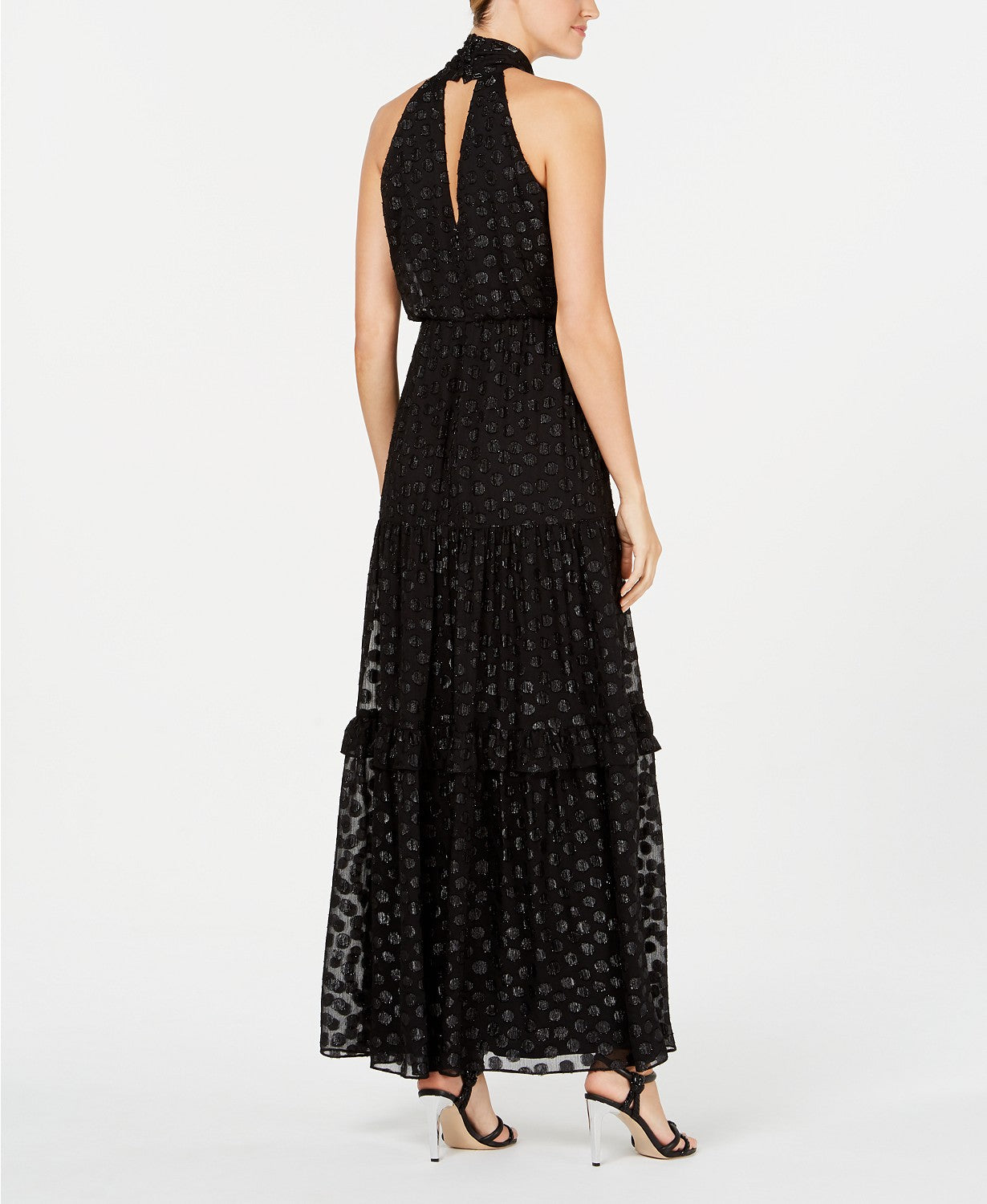 Calvin Klein Women's Polka-Dot Halter Gown Black Size 4