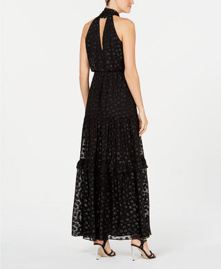 Calvin Klein Women's Polka-Dot Halter Gown Black Size 4