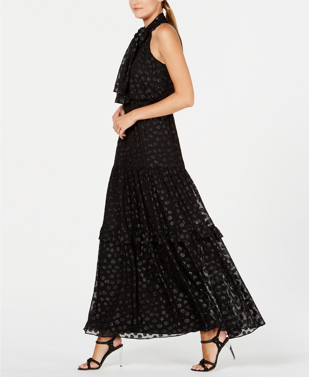 Calvin Klein Women's Polka-Dot Halter Gown Black Size 4