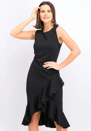 Calvin Klein Women's Sleeveless Ruffled Wrap-Hem Dress Black Size 2