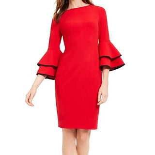 Calvin Klein Women's Bell-Sleeve Sheath Dress Red Size 6