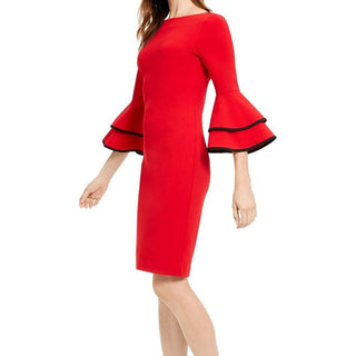 Calvin Klein Women's Bell-Sleeve Sheath Dress Red Size 6