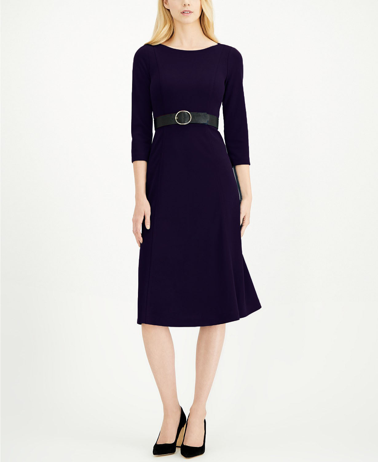 Calvin Klein Women's Belted Midi Dress Blue Size 6