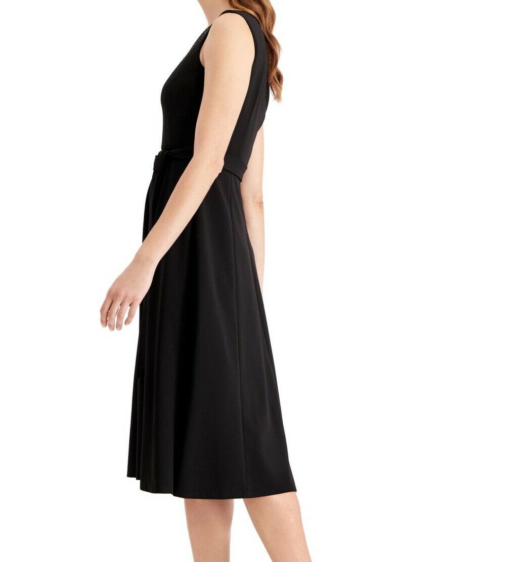 Calvin Klein Women's Shoulder Embellished Belted Dress Black Size 4