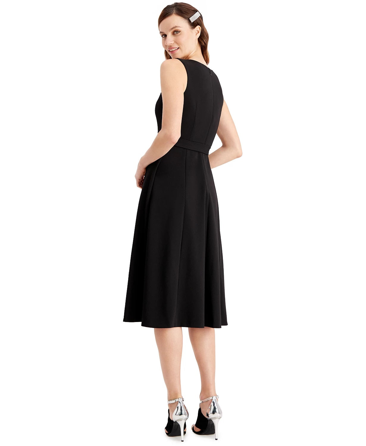 Calvin Klein Women's Shoulder Embellished Belted Dress Black Size 8