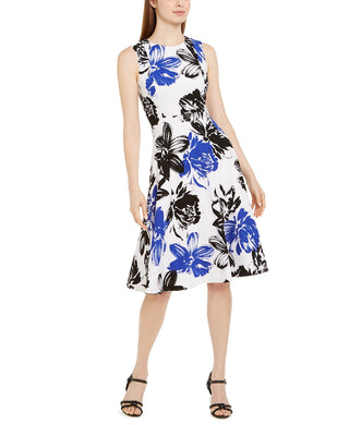 Calvin Klein Women's Big Floral Printed Midi Dress Blue Size 10
