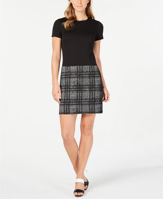 Calvin Klein Women's Solid & Plaid Shift Dress Black Size 14