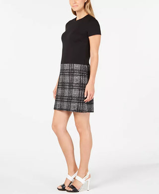 Calvin Klein Women's Solid & Plaid Shift Dress Black Size 14