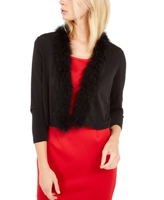 Calvin Klein Women's Feather-Trim Shrug Black Size Small