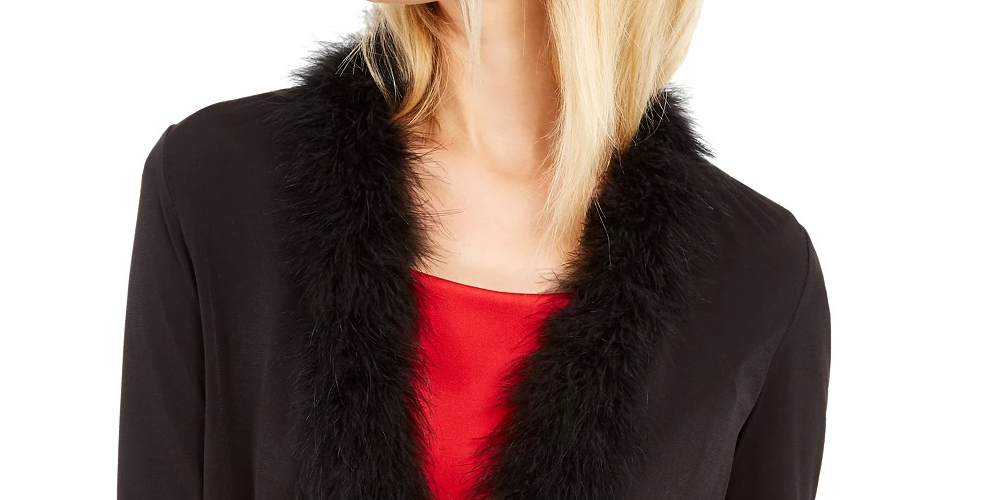 Calvin Klein Women's Feather-Trim Shrug Black Size Small