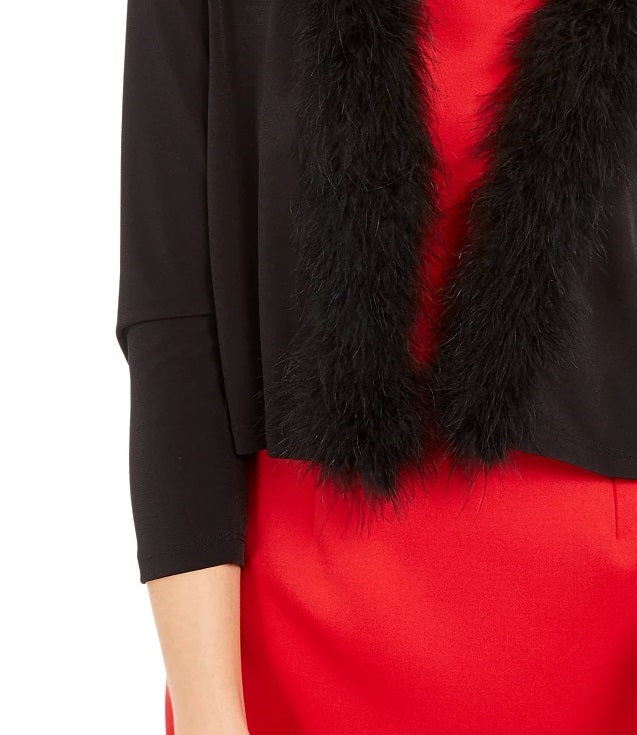Calvin Klein Women's Feather-Trim Shrug Black Size Small