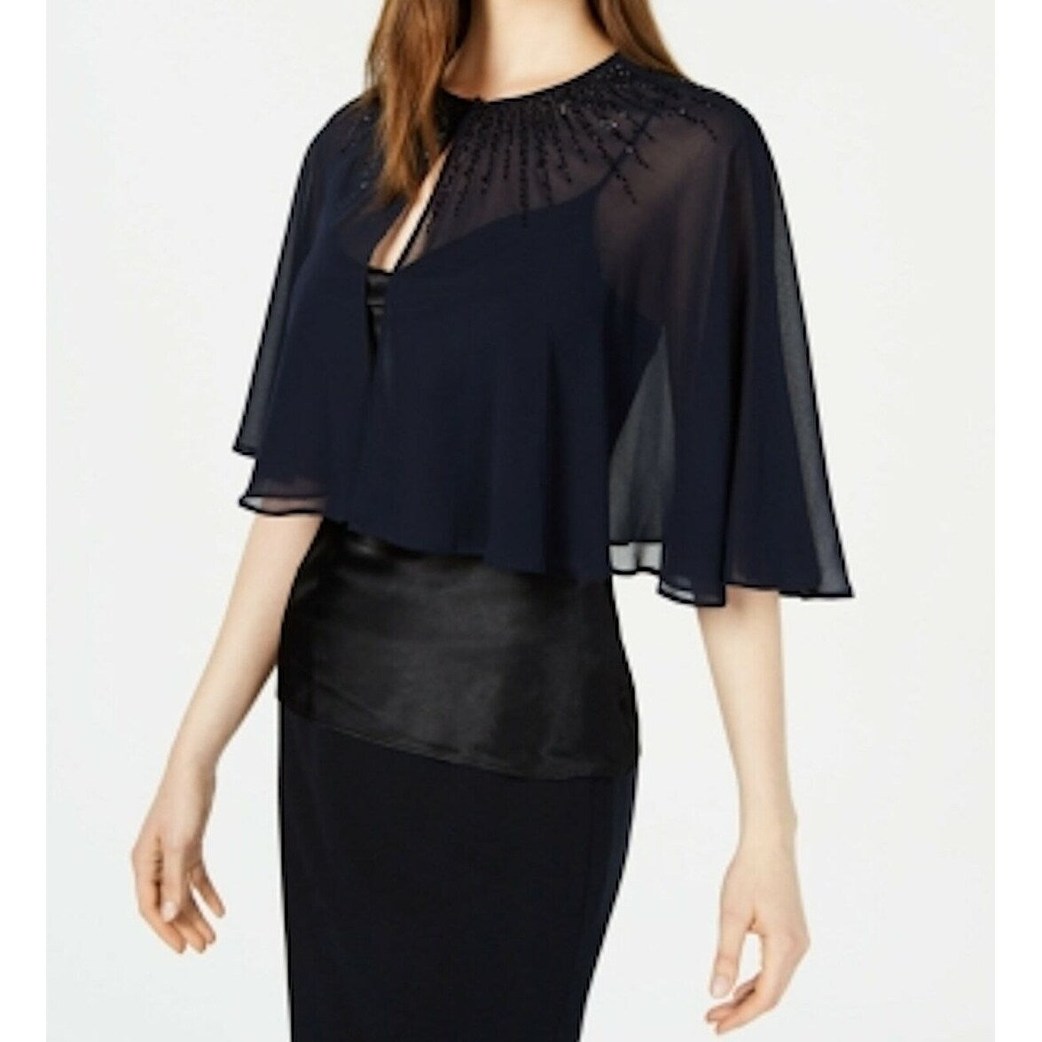 Calvin Klein Women's Beaded Chiffon Cape Navy Size Extra Large