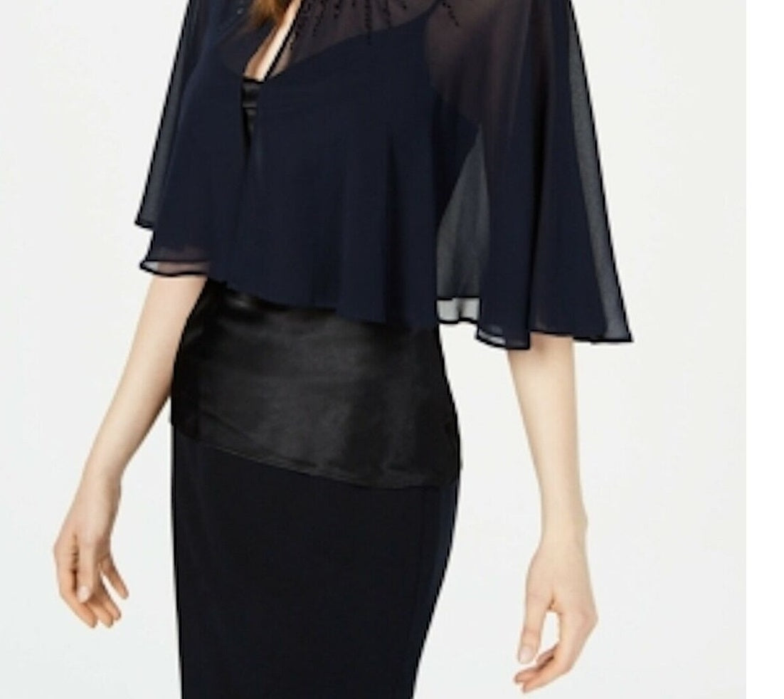 Calvin Klein Women's Beaded Chiffon Cape Navy Size Extra Large