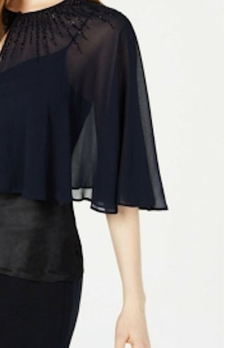 Calvin Klein Women's Beaded Chiffon Cape Navy Size Extra Large