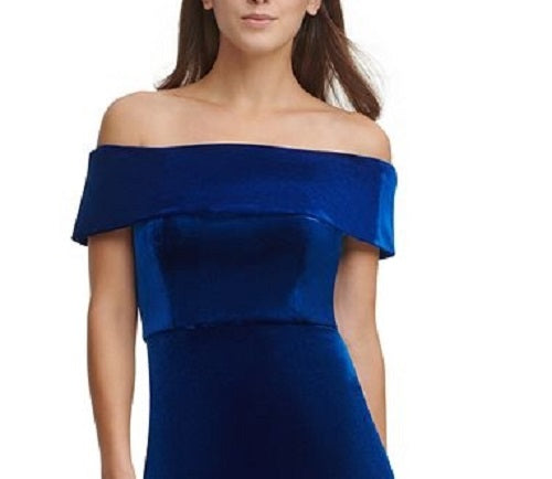 Calvin Klein Women's Off-The-Shoulder Velvet Dress Blue Size 16