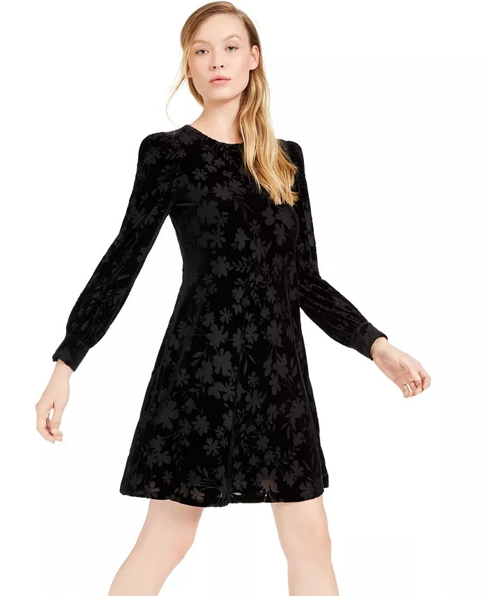 Calvin Klein Women's Burnout Velvet Pattern A-Line Dress Black Size 16