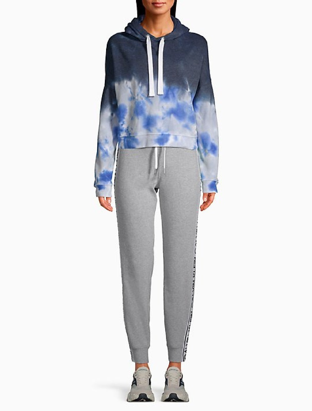 Calvin Klein Women's High Tide Tie-Dyed Cropped Hoodie Blue Size Medium