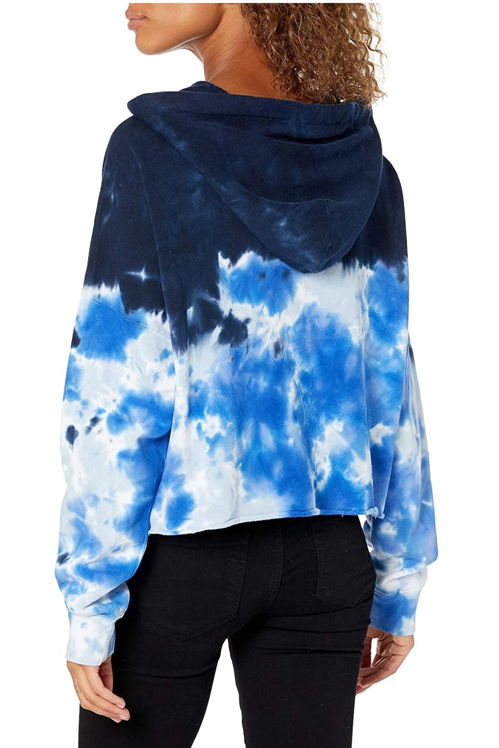 Calvin Klein Women's High Tide Tie-Dyed Cropped Hoodie Blue Size Medium