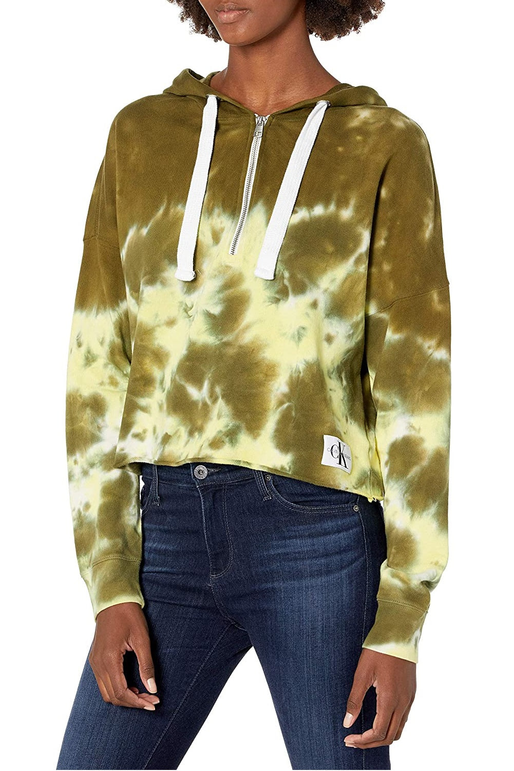 Calvin Klein Women's High Tide Tie-Dyed Cropped Hoodie Green Size Medium